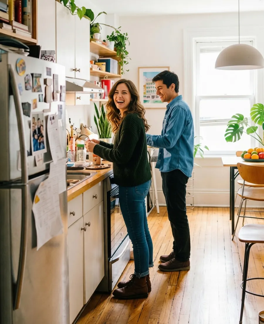 Couple qui cuisine dans un appartement du Plateau